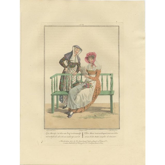 Hollywood Regency Maaskamp, A Letter, Sweets and a Posy, Dutch Costume, 1811, Engraving For Sale - Image 3 of 9