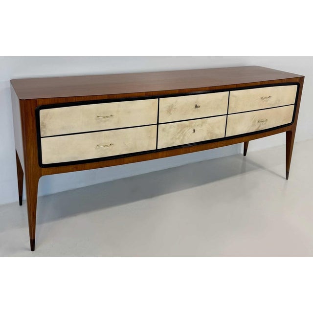Paolo Buffa Italian Art Deco Dresser in Walnut and Parchment by Paolo Buffa, 1950s For Sale - Image 4 of 12