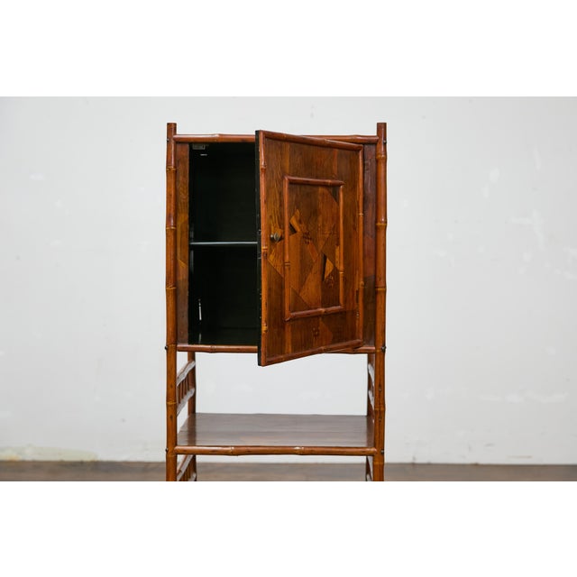 English 19th Century English Bamboo Cabinet with Parquetry Door and Shelves For Sale - Image 3 of 12