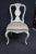 French Style Distressed Painted Side Chair, distressed white painted frame with gray painted highlights, crest with shell...