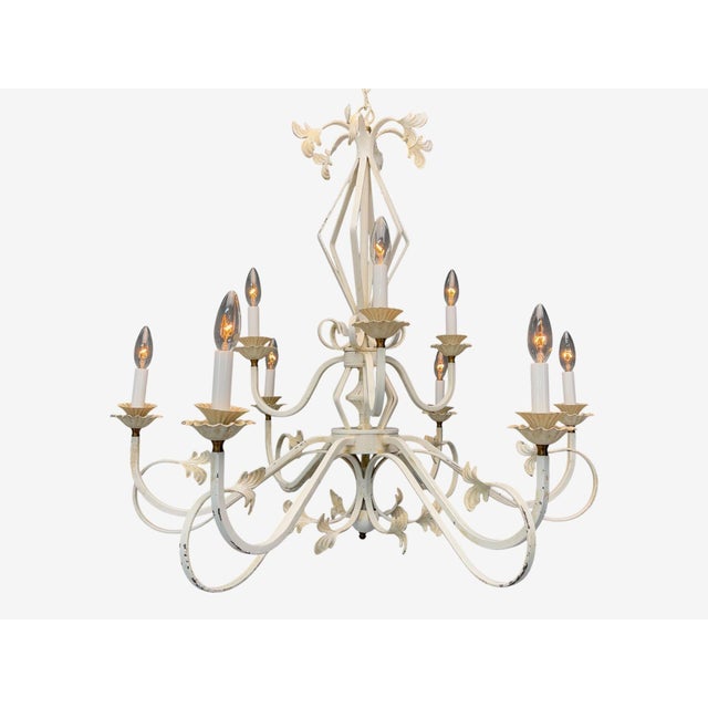Mid Century Modern, White Painted Iron, Large Chandelier, Usa, 1960s For Sale In New York - Image 6 of 10
