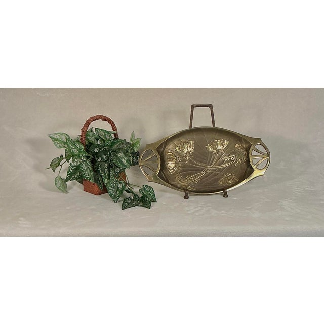 Metal Antique Art Nouveau Brass Decorative Serving Tray Floral Motifs, Late 19th-Early 20th Century For Sale - Image 7 of 12