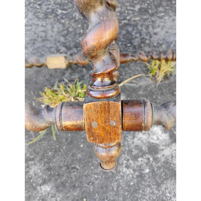 French Barley Twist Oak Bench | Antique Upholstered Entryway Seating For Sale In Houston - Image 6 of 10