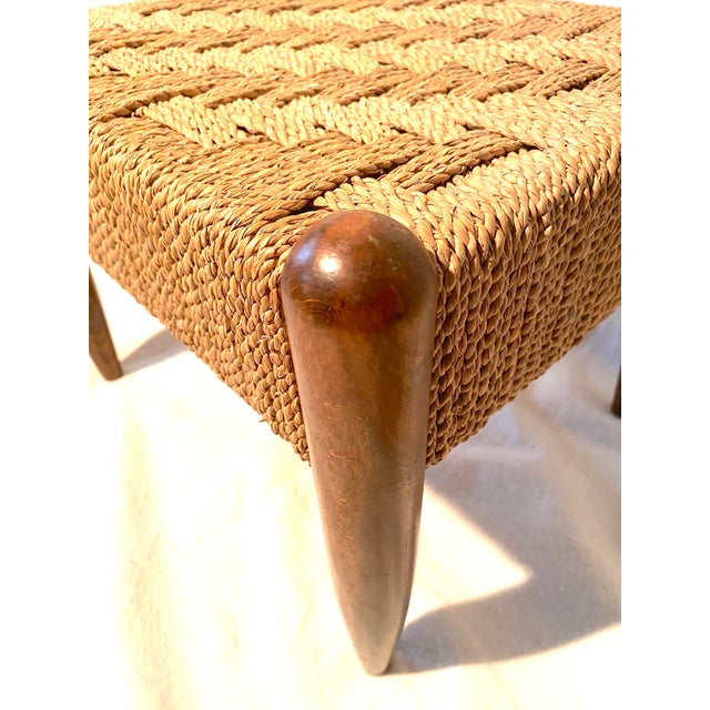 Wood Mid-Century Modern Danish Cord Foot Stool For Sale - Image 7 of 14