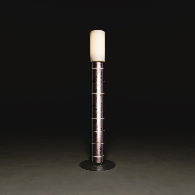 Contemporary Handcrafted Ceramic Floor Lamp in with Linen Cylinder Lampshade in Smoked Moss Glaze by Svitanok For Sale - Image 3 of 7