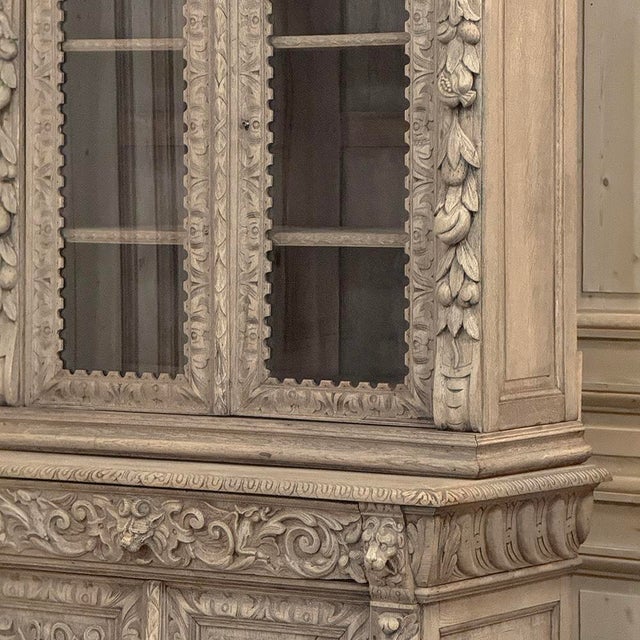 Wood 19th Century French Renaissance Revival Carved Bookcase in Stripped Oak For Sale - Image 7 of 18