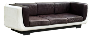 Space Age Sofa in White Wood and Aubergine Leather, Usa Circa 1970