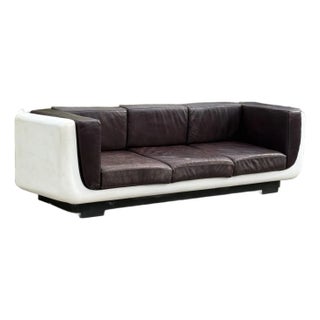 Space Age White Sofa With Aubergine Leather, Circa 1970 For Sale