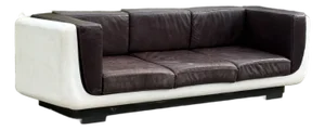 Space Age White Sofa With Aubergine Leather, Circa 1970