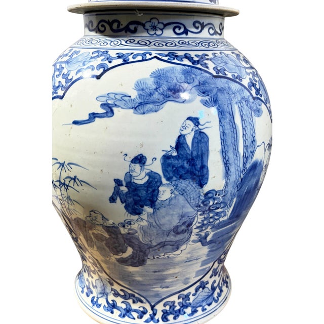 Ceramic Vintage Chinoiserie Large Blue and White Porcelain Ginger Jar 23" H For Sale - Image 7 of 13