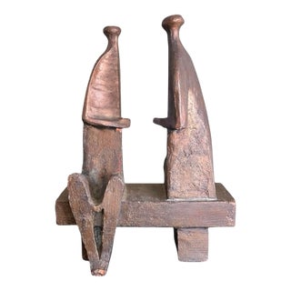 Vintage Figural Terracotta Sculpture of Two Seated Figures For Sale