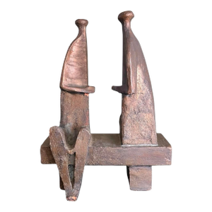 Vintage Figural Terracotta Sculpture of Two Seated Figures