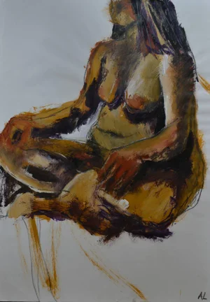 Angela Lyle "Lotus" Mixed Media Painting on Paper