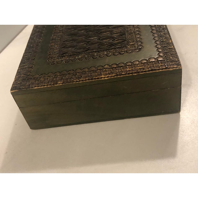 Mid 20th Century Vintage Olive Green Tramp Art Box For Sale - Image 5 of 12