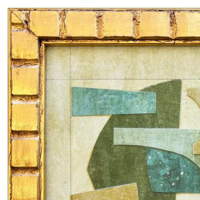 Various Artists Contemporary "Celadon" Collage in Vintage Mid-Century Frame For Sale - Image 4 of 6