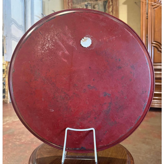Red 19th Century French Hand-Painted Tole Tray With Harbor Scene For Sale - Image 8 of 8