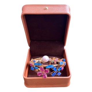 Bochic "Capri" Vintage Ruby, Sapphire & Blue Opal Cuff Set In 18K & Silver For Sale