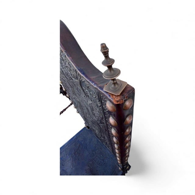 Six - 18th Century Portuguese Carved Walnut Chairs With Brass Finial Toppers and Brass Studs For Sale In West Palm - Image 6 of 12