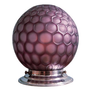 Art Deco Ceiling Light in Frosted Aubergine Honeycomb Glass, 1930s For Sale