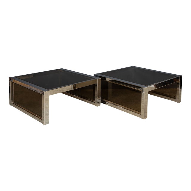 20th Century Chrome & Glass Side Tables, 1970s, Set of 2 For Sale