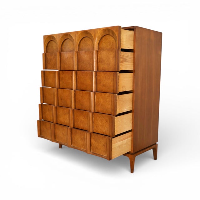 1960s Thomasville Vintage Burlwood Mid Century Modern Sculptural Highboy Dresser C. 1960s For Sale - Image 5 of 9