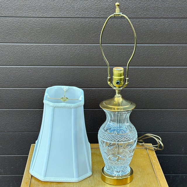 Transparent Signed Waterford Crystal Table Lamp With Silk Shade For Sale - Image 8 of 12