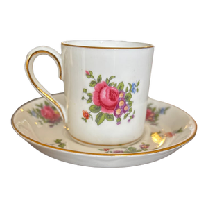 Vintage Crown Staffordshire Fine Bone China Demitasse Cup and Saucer With Vibrant Floral Bouquets and Gold Trim