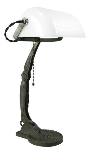 Vintage Industrial White Opaline Glass Banker Light