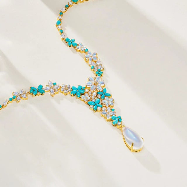 Not Yet Made - Made To Order Nina Zhou Symphony Turquoise Moonstone Diamond Necklace in 14k Yellow Gold For Sale - Image 5 of 7