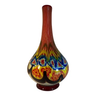 18 Inch Tall Mid-Century Murano Millefiori Polychrome Art Glass Vase For Sale