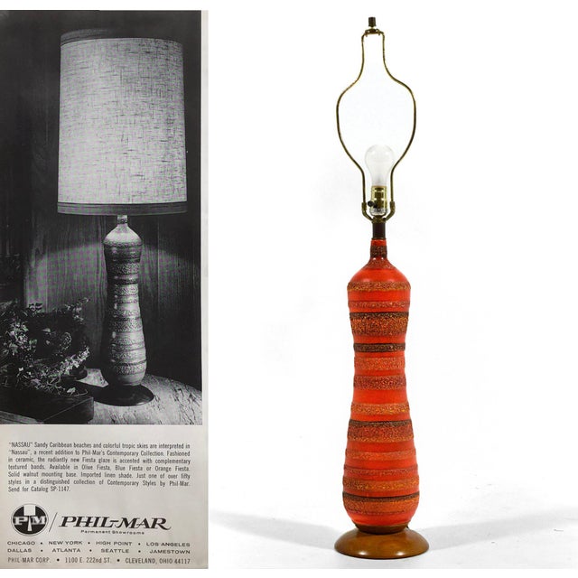 Mid 20th Century Mid-Century Modern Phil-Mar Ceramic Table Lamp with Rich Orange Glaze For Sale In Chicago - Image 6 of 6