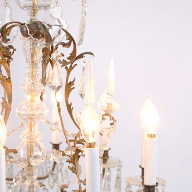 Brown Antique Crystal Chandelier in Gilt Bronze with Louvre Style Decorations, 1920s For Sale - Image 8 of 14