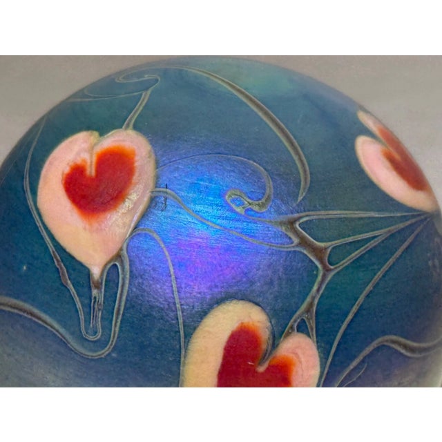 Pink Vintage Hand Blown Vandermark Studio Aurene Iridescent Art Glass Paperweight For Sale - Image 8 of 10