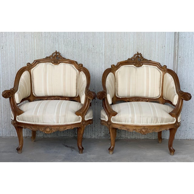 French Italian Rococó Louis XV Fauteuils or Slipper Chairs - a Pair For Sale - Image 3 of 12