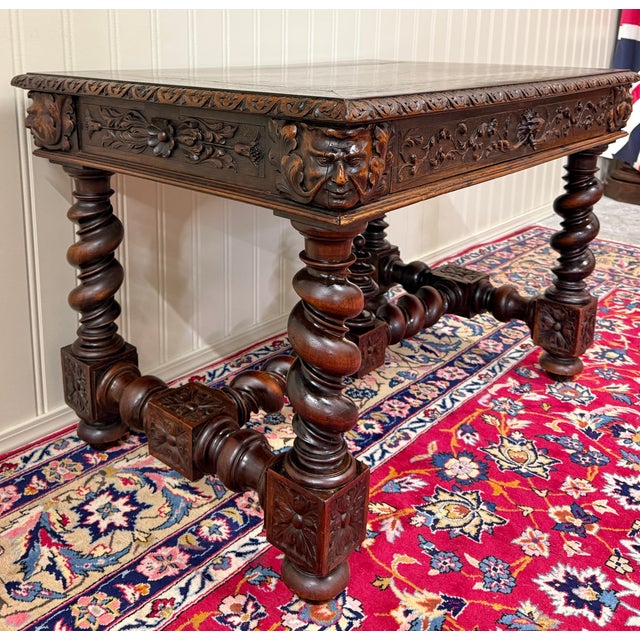 Antique French Henri II Style Writing Desk Barley Twist Carved Walnut 19th C For Sale - Image 15 of 18