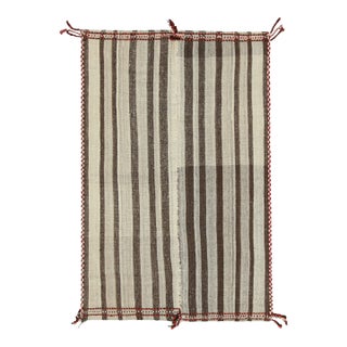 Vintage Jajim Qashqai Persian Kilim With Taupe and Off-White Stripes - Rug & Kilim For Sale