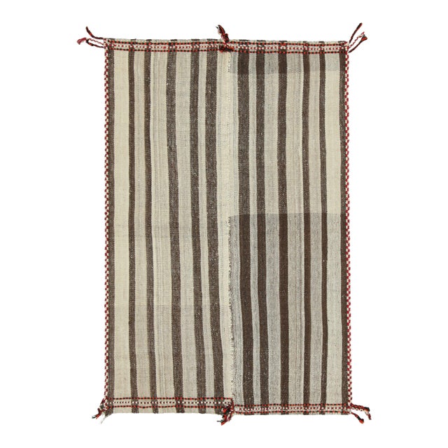 Vintage Jajim Qashqai Persian Kilim With Taupe and Off-White Stripes - Rug & Kilim For Sale