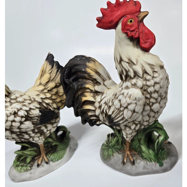 1990s Bisque Porcelain Rooster and Hen- Set of Two For Sale - Image 5 of 18