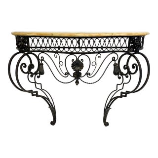 Early 20th-C. Italian Neo-Classical Style Iron and Marble Top Console Table For Sale
