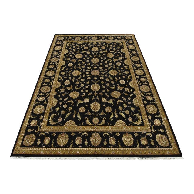 Agra Rug 10'2'' X 14'2'' Black Wool/Silk Traditional Hand-Knotted Carpet For Sale