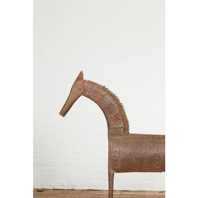 Metal Vintage Indian Archaic Style Cast Iron Horse Sculpture with Rusty Patina For Sale - Image 7 of 13