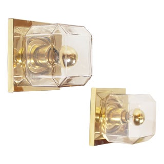Vintage Glass and Brass Wall Lamps from Glashütte Limburg, 1970s, Set of 2 For Sale