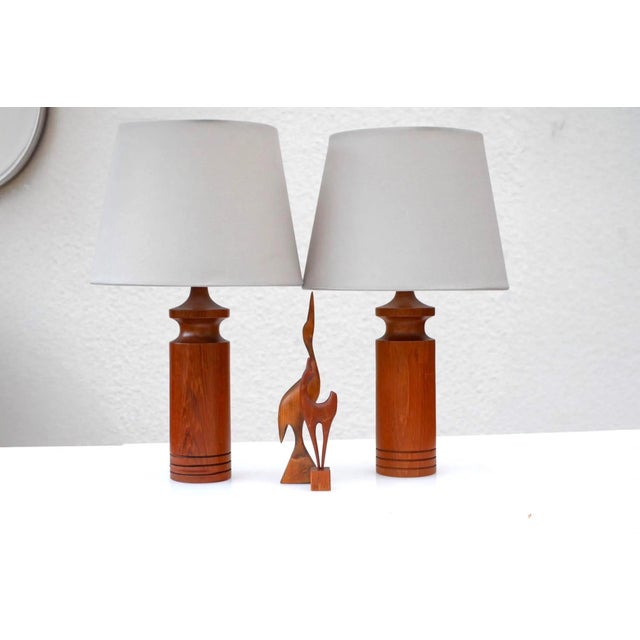 Wood Large Mid-Century Modern Danish Teak Table Lamps, Set of 2 For Sale - Image 7 of 13