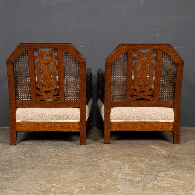 Beige Victorian Sofa and Amchairs in Bergere and Dappled Walnut, 1890s, Set of 3 For Sale - Image 8 of 18