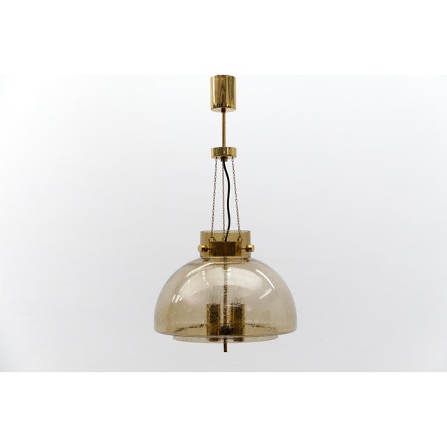 Brass and smoked glass ceiling lamp from limburg, germany, 1960s the lamp is executed with 4x e27 edison screw fit bulb....