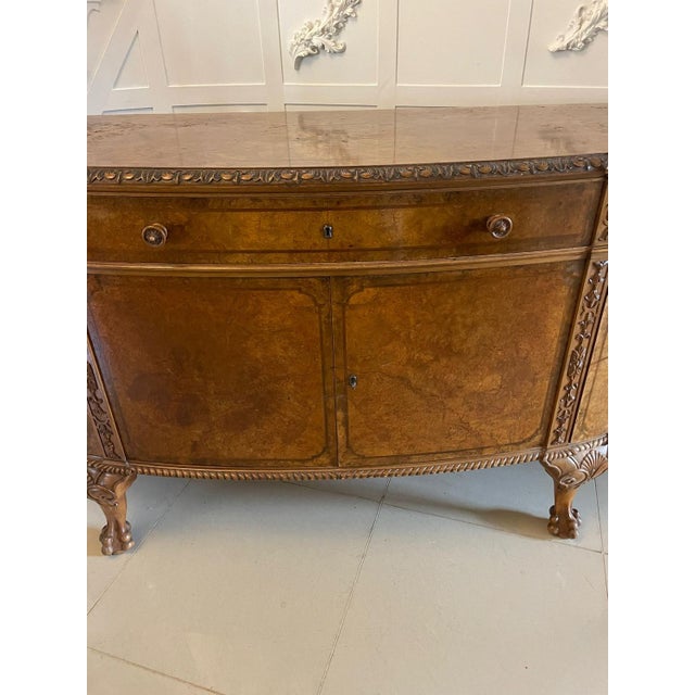 Large Carved Burr Walnut Bow Fronted Sideboard, 1920s For Sale - Image 11 of 17