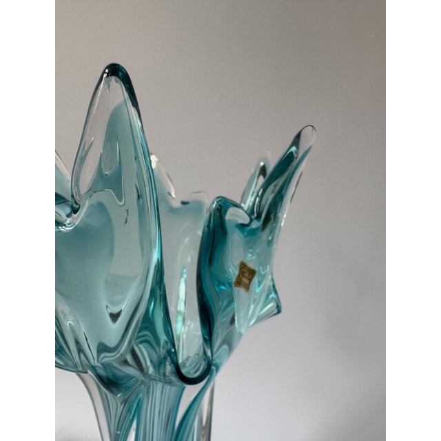 Glass Vintage Turquoise Bohemian Art Glass Sculptural Vase from Egermann, 1980s For Sale - Image 7 of 15