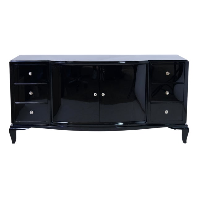 Art Deco Sideboard in High-Gloss Black Lacquer, 1930s For Sale