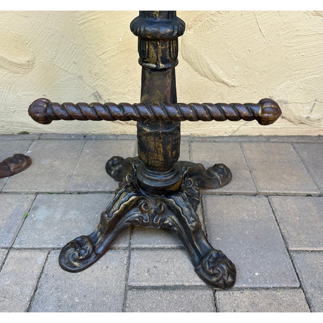 Early 1900s Antique Heavy Cast Iron Bar Stools Barley Twist- A Pair For Sale - Image 14 of 14