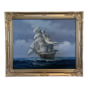 Ronald Original Oil Painting Tall Ship at Sea Maritime Nautical Ocean Seascape